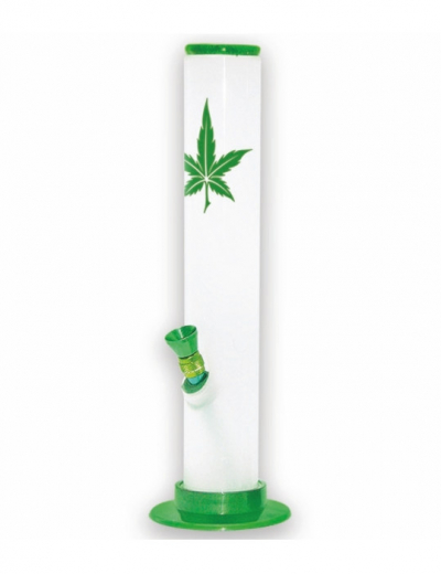 Acrylic bong white with green leaf: Height ca. 26 cm